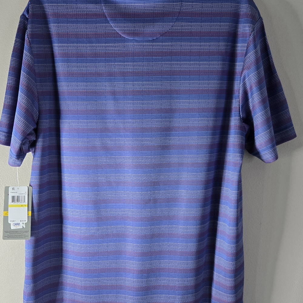 PGA Tour ProSeries Golf Polo‎ Shirt Men Medium Blue Stripe Performance NWT - Picture 7 of 8